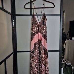Elegant Pink and Brown Maxi Dress